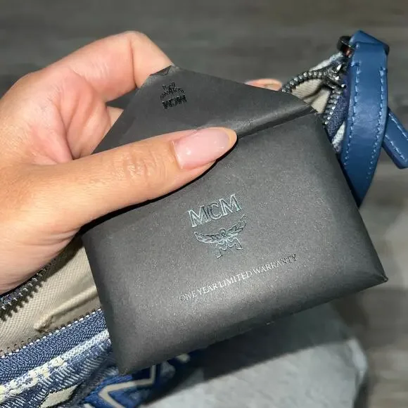 MCM Monogram Blue Canvas Adjustable Shoulder Bag - Picture 9 of 10